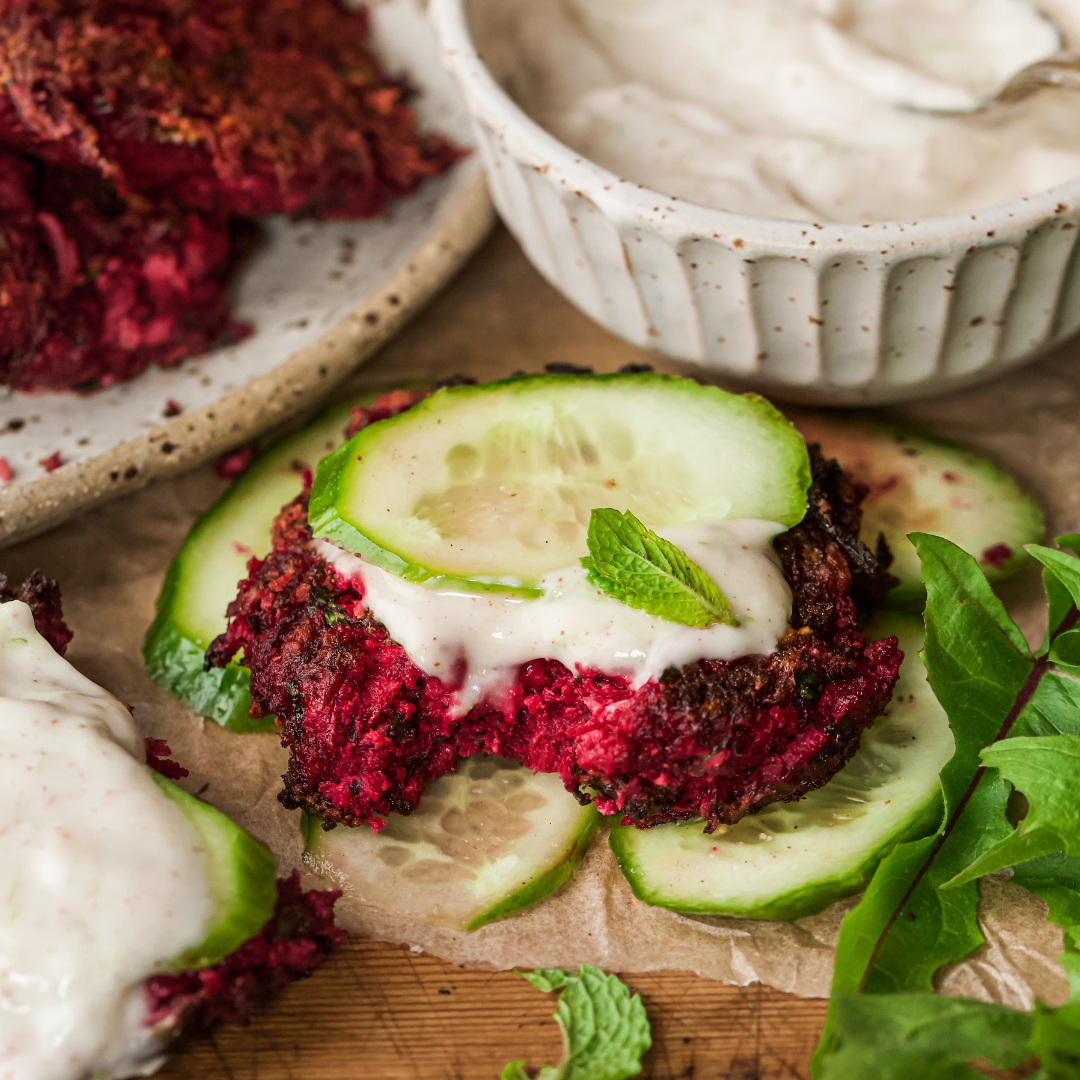 Herbed Beetroot & Goats Cheese Fritters with Liver