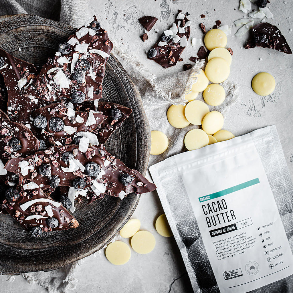 Paleo + Keto Blueberry Crunch Cacao Bark - Cell Squared