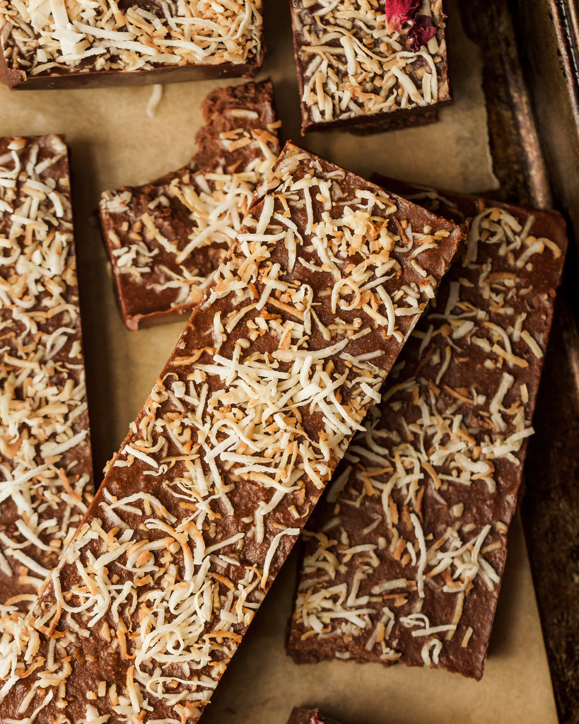 Toasted Coconut Tahini Fudge Bars with Liver Powder