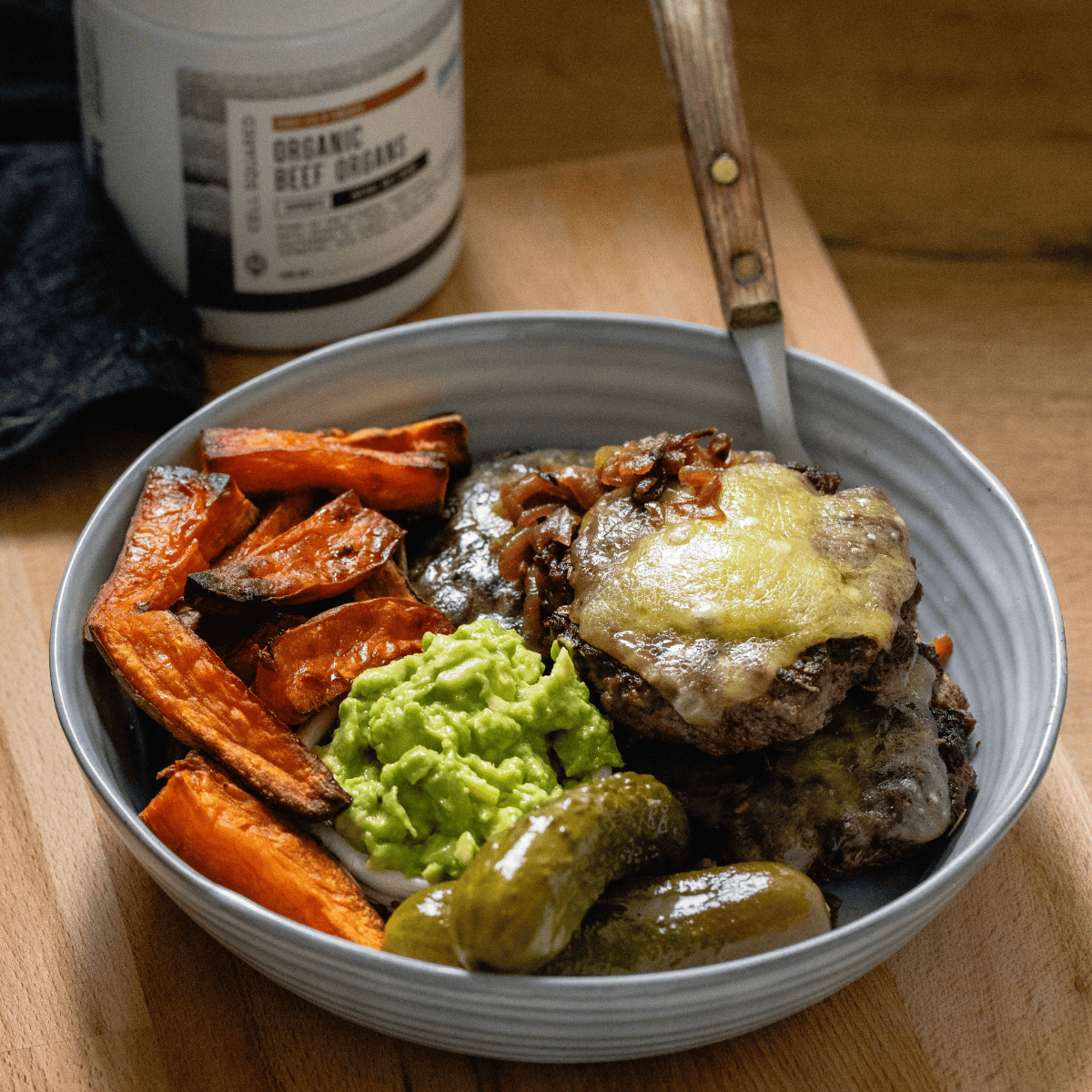Fully Loaded Burger Bowl with Hidden Beef Organs  Powder