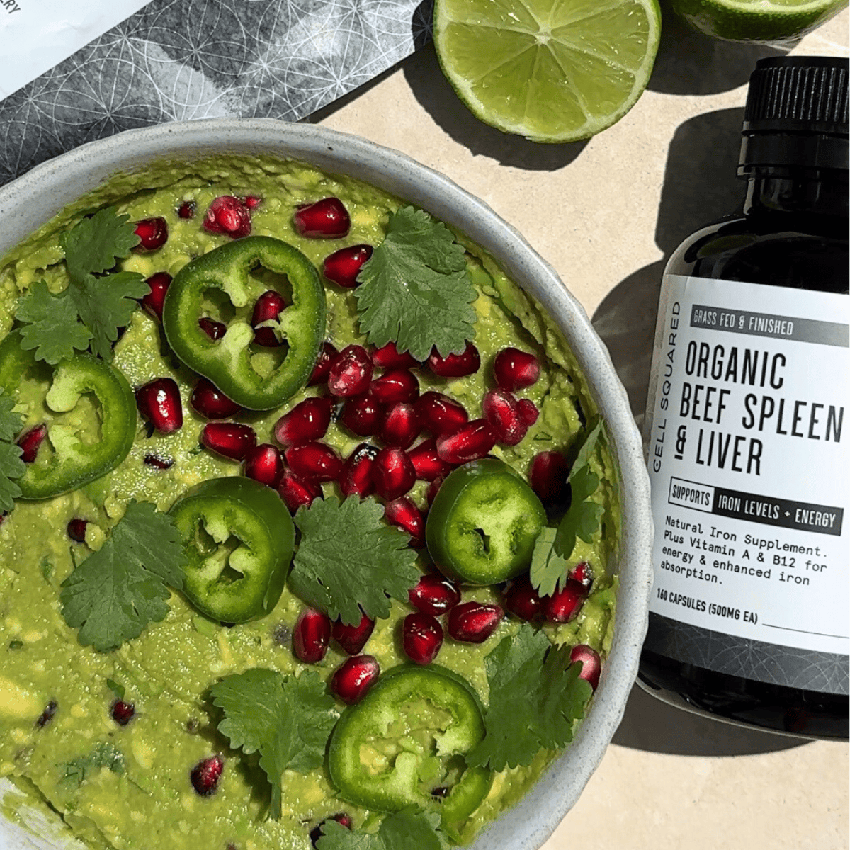 Guacamole with Pomegranate & Beef Spleen Capsules