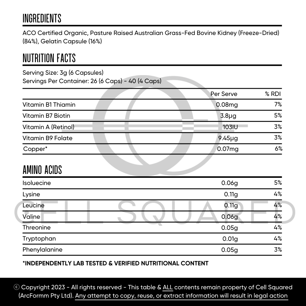 100% Organic Grass Fed Beef Kidney Capsules Ingredients