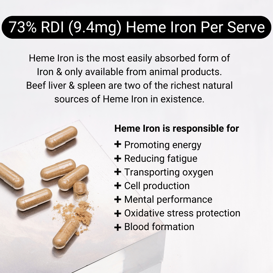 Organic Beef Spleen &amp; Liver Capsules - Heme IRON Energy