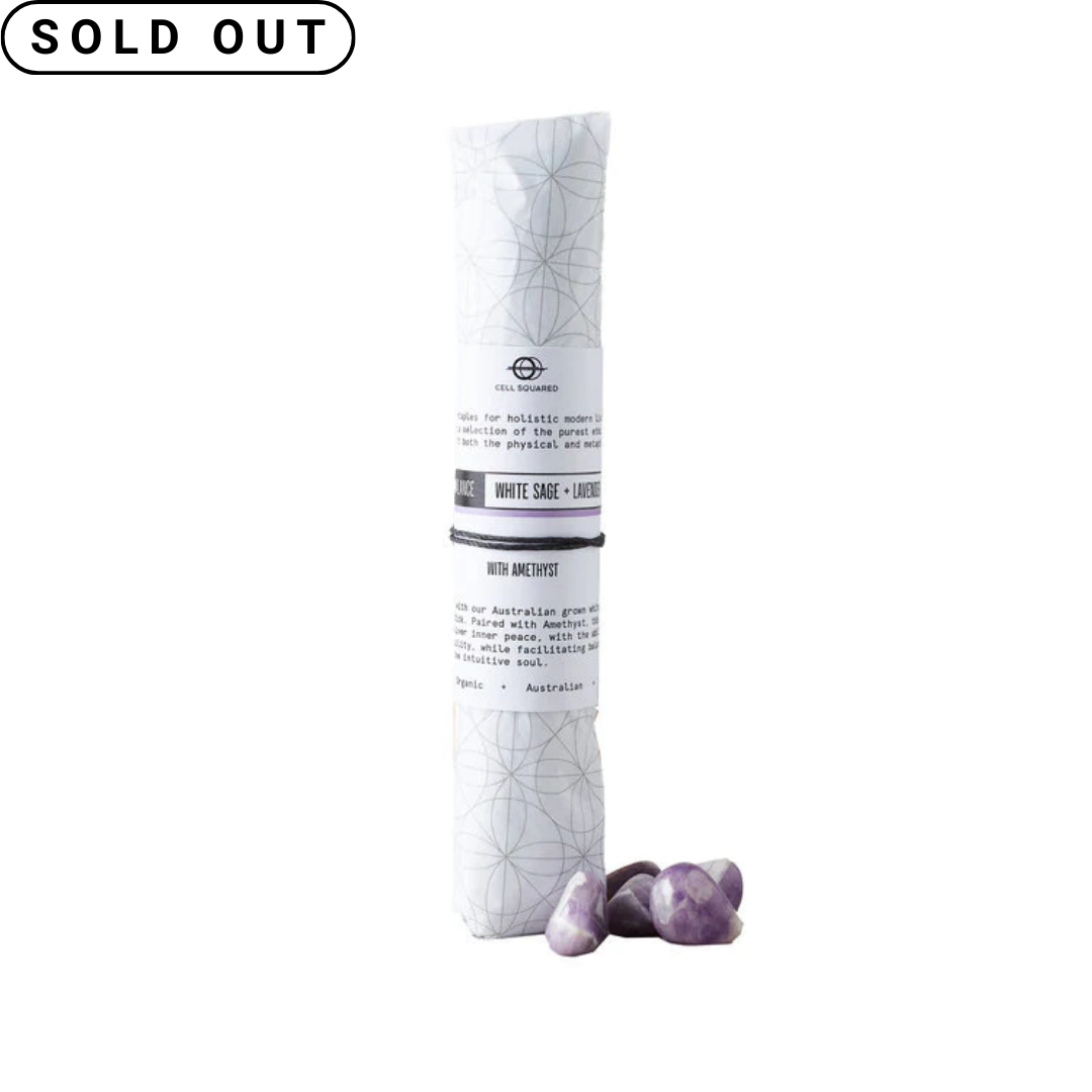 Balance - Australian Grown White Sage + Lavender Smudge Stick with Amethyst