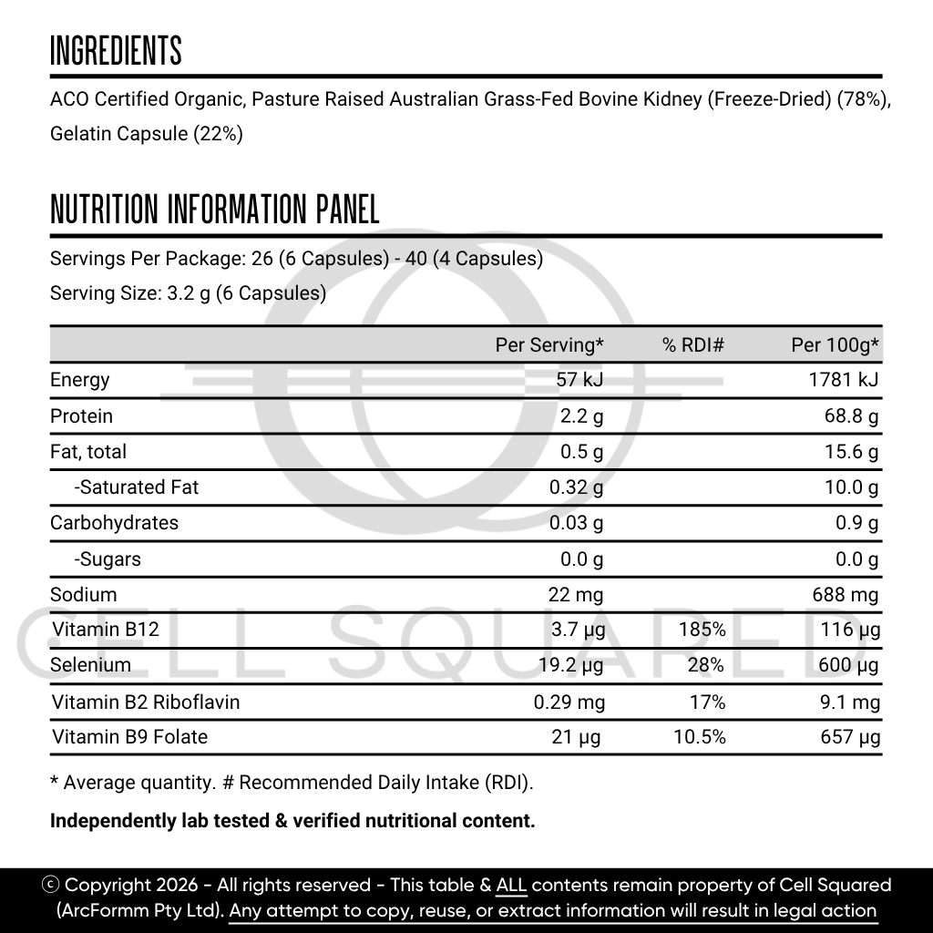 Organic Grass-Fed Beef Kidney Capsules