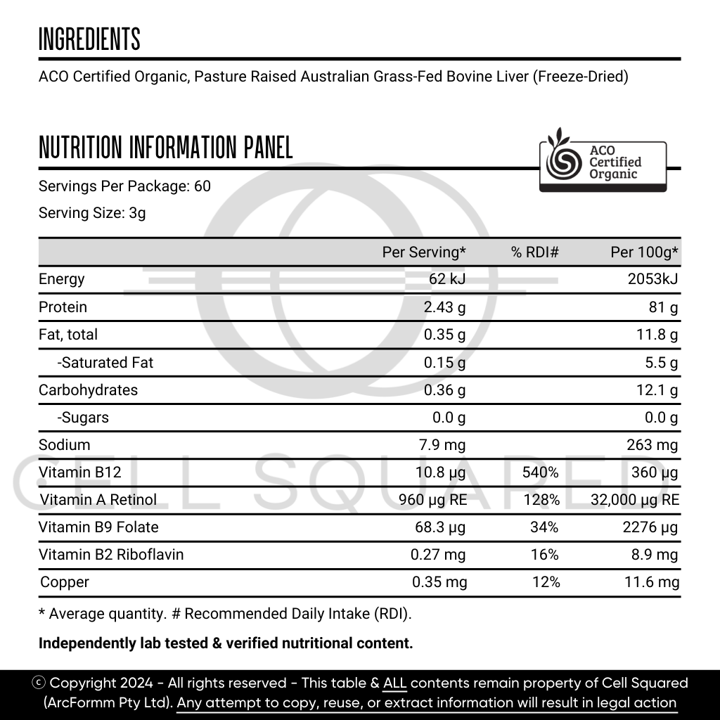 Australian Certified Organic Grass-Fed Beef Liver Powder - 160g
