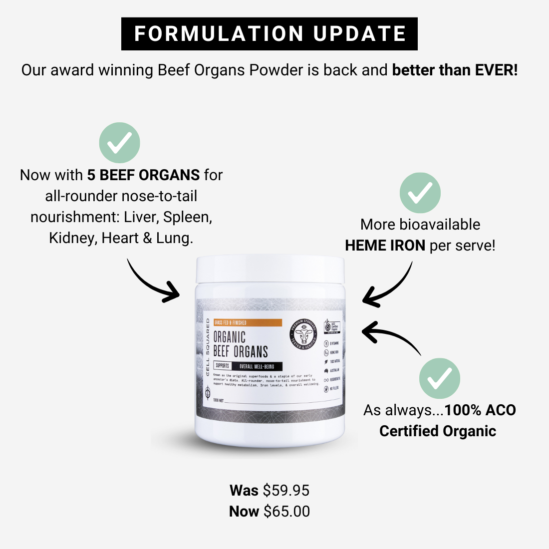 Australian Certified Organic Grass-Fed Beef Organs Powder - 130g