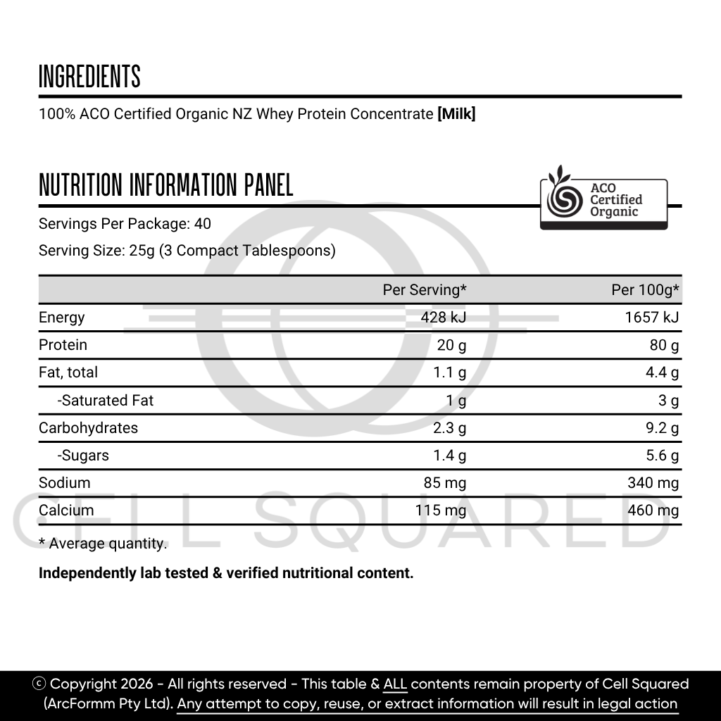Certified Organic Whey Protein Powder 1kg